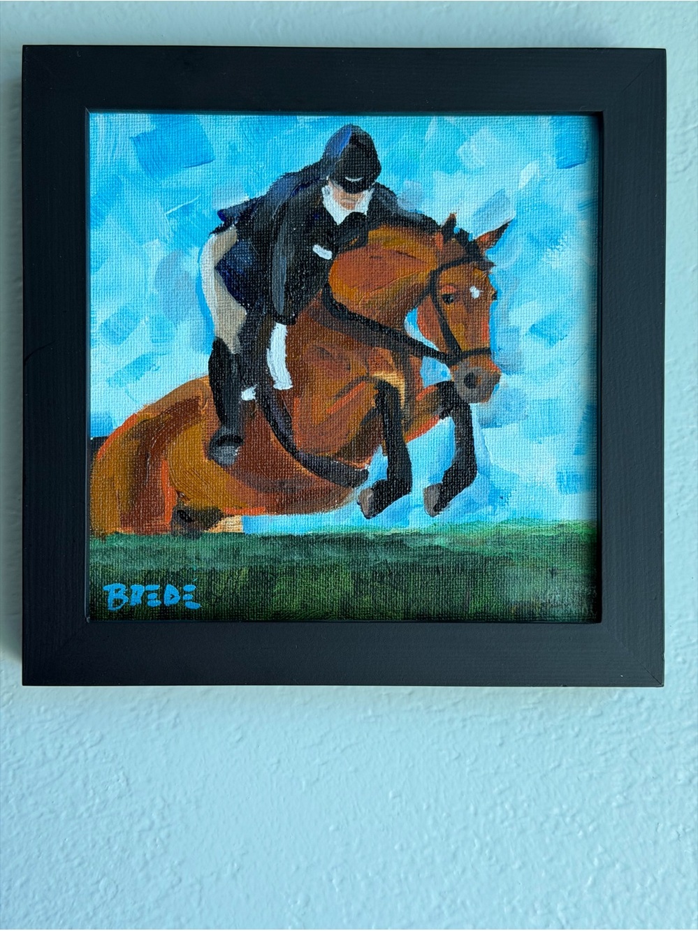 Original equestrian oil painting hunter Jumper BAY gelding mare